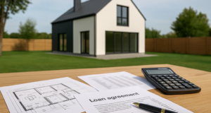 Investicinė būsto paskola, būsto planas, namo brėžinys, finansų kalkuliatorius, statomas namas, modernus namas, architektūros projektas, nekilnojamojo turto sandoris, Future Live Vilnius, NT finansavimas, nekilnojamojo turto projektas.