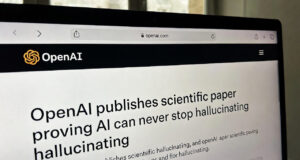 Aukštos kokybės vaizdas su OpenAI svetainės ekrano kopija, rodanti straipsnį apie dirbtinio intelekto pažangą ir naujienas, skirtas technologijų entuziastams ir inovacijų gerbėjams.
