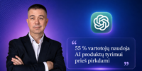 Verslininkas Vladimir Malykh su AI technologijų citata, reklamuojanti AI produktų naudojimą versle,