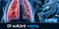 Mokslinis vaizdas rodo plaučius ir vaistą nuo plaučių fibrozės, susijusį su nauju gydymo būdu, vykstančiu klinikinių tyrimų etape.